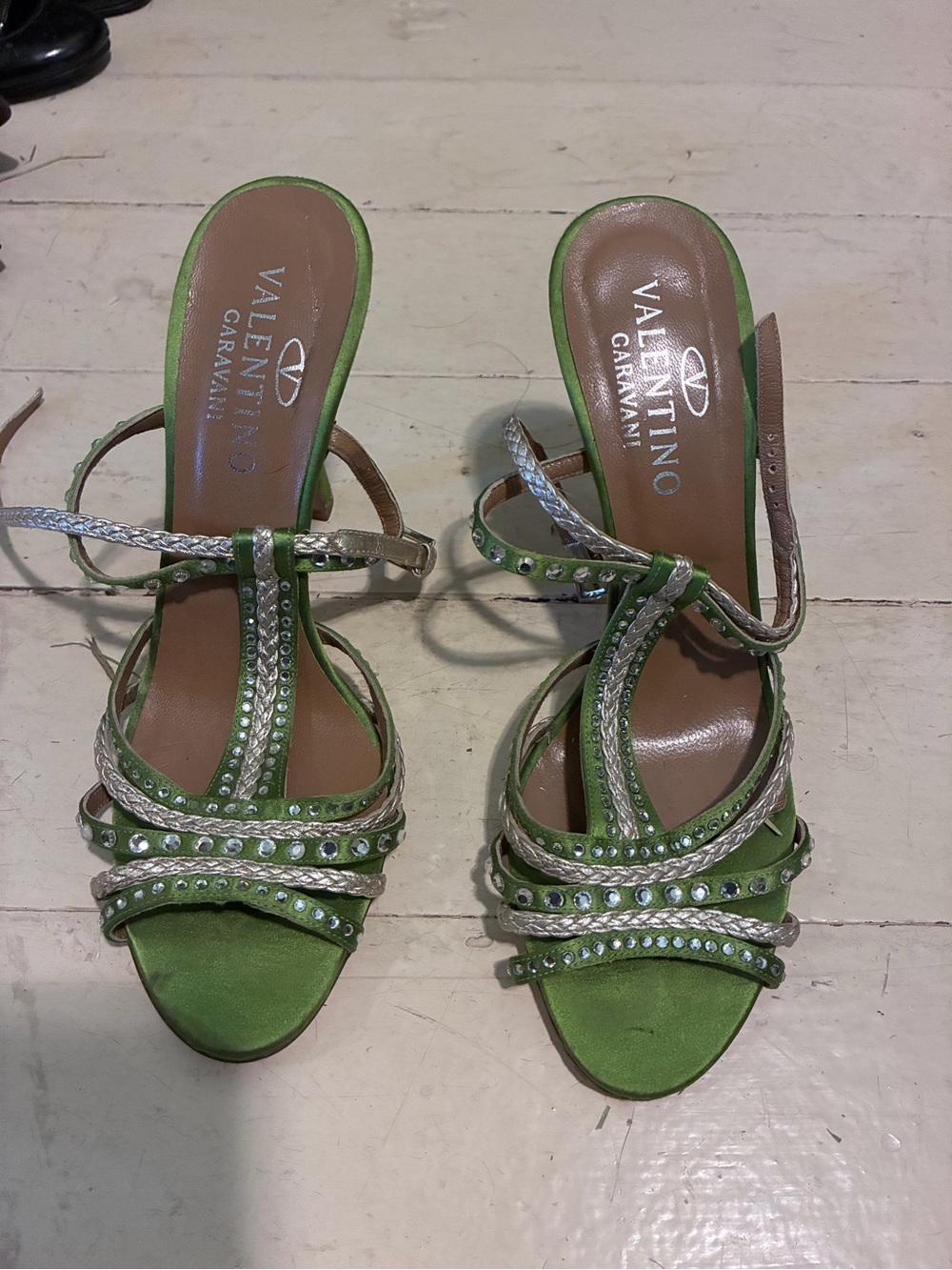 Vintage Valentino Garavani Crystal-Embellished Satin Sandals